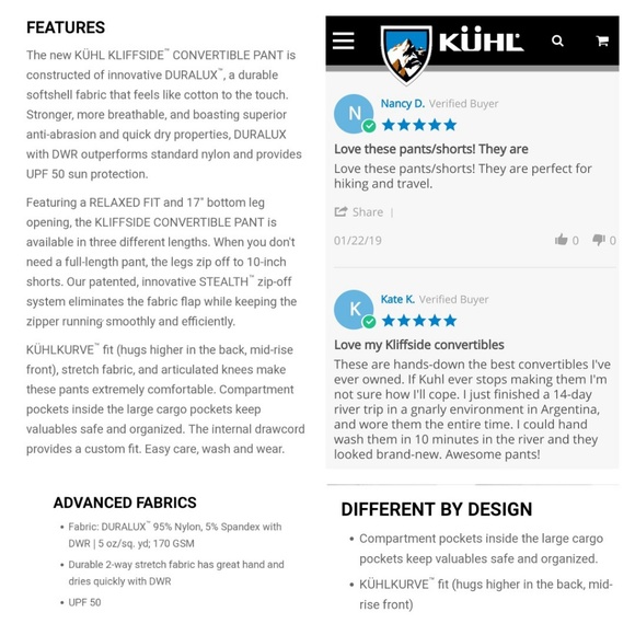 COPY - KUHL KLIFFSIDE CONVERTIBLE PANT Short 30" I - Picture 6 of 8